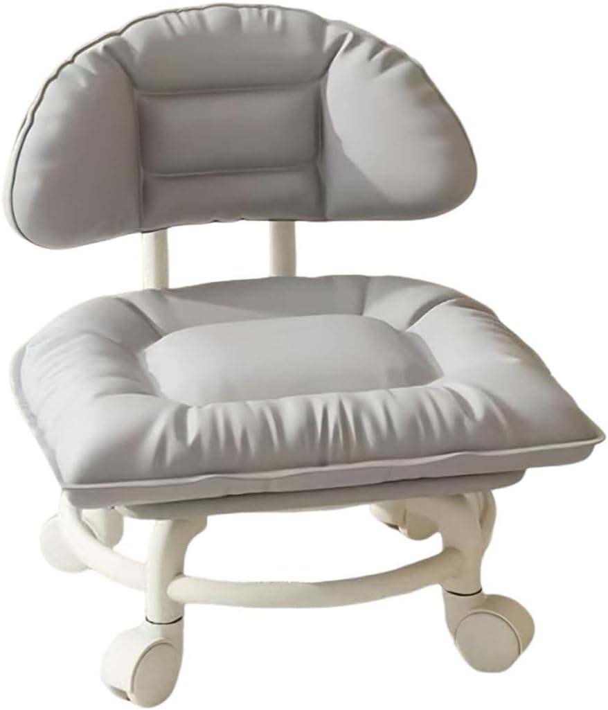 Rolling Low Stool with Backrest, 360° Swivel Silent Stool with Wheels