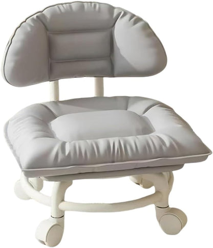 Rolling Low Stool with Backrest, 360° Swivel Silent Stool with Wheels