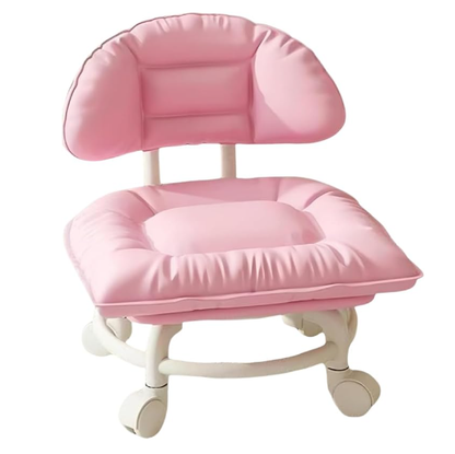 Rolling Low Stool with Backrest, 360° Swivel Silent Stool with Wheels
