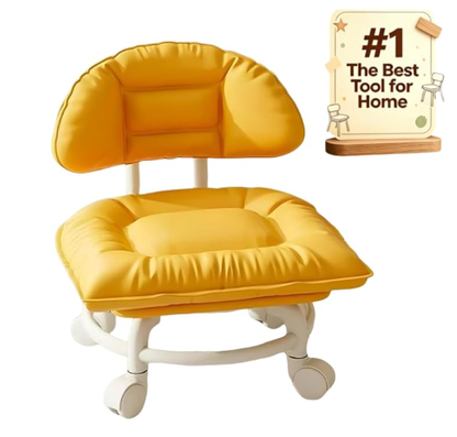 Rolling Low Stool with Backrest, 360° Swivel Silent Stool with Wheels