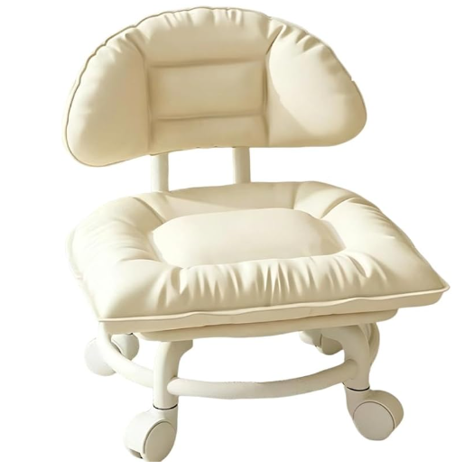 Rolling Low Stool with Backrest, 360° Swivel Silent Stool with Wheels