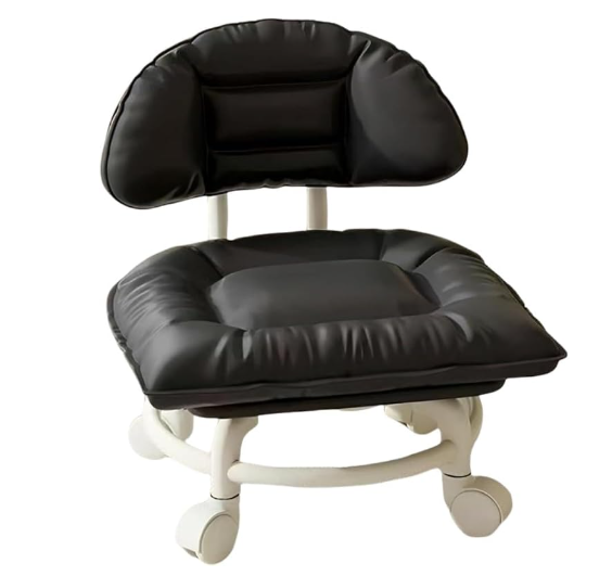 Rolling Low Stool with Backrest, 360° Swivel Silent Stool with Wheels
