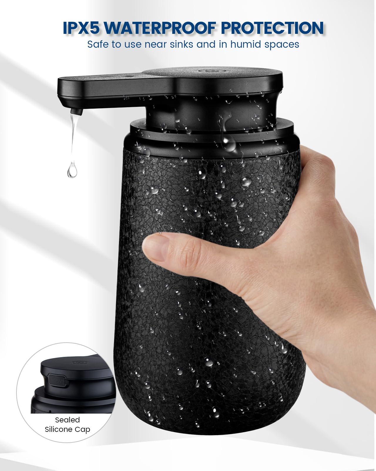 Automatic Liquid Soap Dispenser Touchless, Smudge-Proof Crackle Finish | Stainless Steel, 11.8Oz, Self-Cleaning, Rechargeable Dish and Hand Soap Dispenser for Kitchen Sink Bathroom Countertop Décor