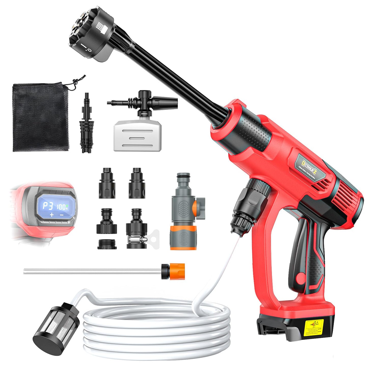 Cleaning Tool Compatible with DeWalt 20V Battery, 2.2LBS, with 16.4ft Hose & 6-in-1 Nozzle + Attachment for Car, Patio, Fence (Battery not Included, Tool Only)