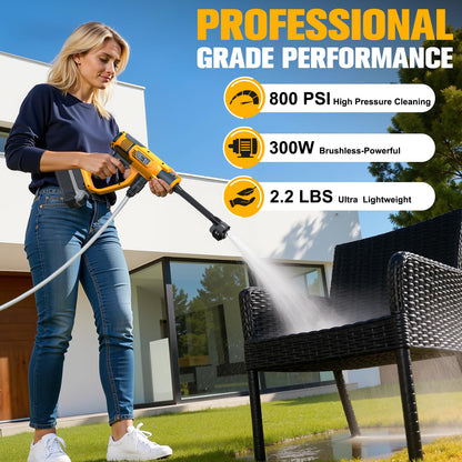Cleaning Tool Compatible with DeWalt 20V Battery, 2.2LBS, with 16.4ft Hose & 6-in-1 Nozzle + Attachment for Car, Patio, Fence (Battery not Included, Tool Only)
