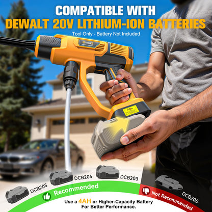 Cleaning Tool Compatible with DeWalt 20V Battery, 2.2LBS, with 16.4ft Hose & 6-in-1 Nozzle + Attachment for Car, Patio, Fence (Battery not Included, Tool Only)